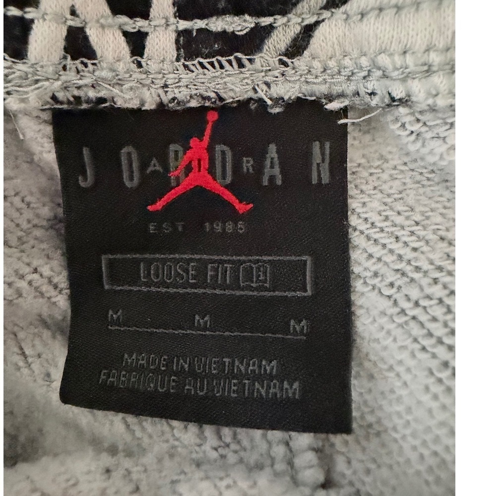 Nike Air Jordan Fleece Joggers Sweatpants MED Loose Graphic Black Grey - Picture 10 of 12